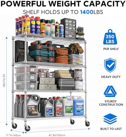 IZEUK Rolling Shelves for Garage Storage, Heavy Duty Wire Shelving Unit - Image 3