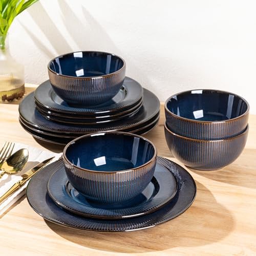 GBHOME Ceramic Dinnerware Sets of 4,12 pcs Plates and Bowls Sets Dishes by GBhome