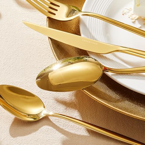 18/10 Silverware Set for 4, 20 Piece Gold Stainless Steel Flatware Cutlery - Image 6