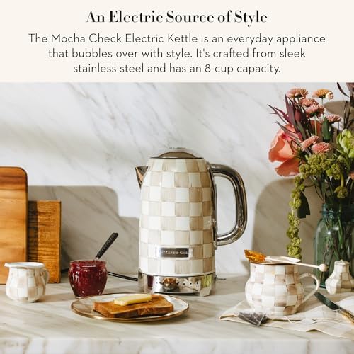 MACKENZIE-CHILDS Electric Kettle, 8 Cups, Brown-and-White Mocha Check - Image 2