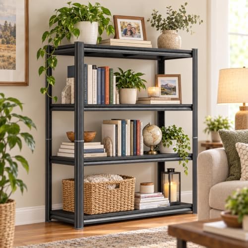 Metal Book Shelf Adjustable Heavy Duty Bookshelf with Tool-Free Assembly by PRESTELION