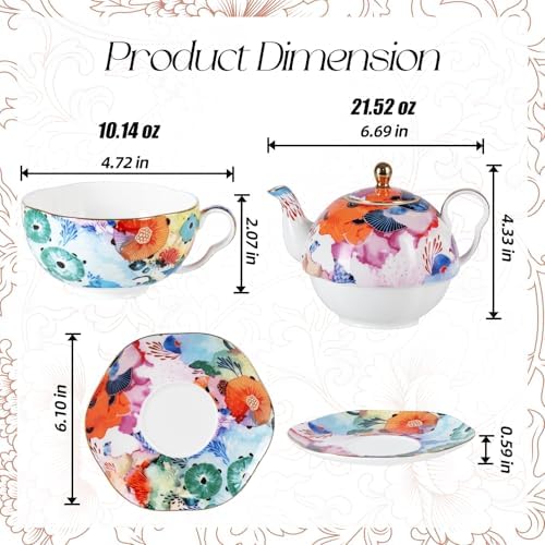 KAMMAK Tea for One Set, Ceramic Teapot, Bone China Tea Set, Cup and Saucer - Image 2