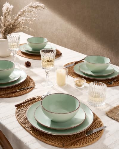 Famiware Venus Plates and Bowls Sets with Rim, Stoneware Dinnerware for 8 - Image 2