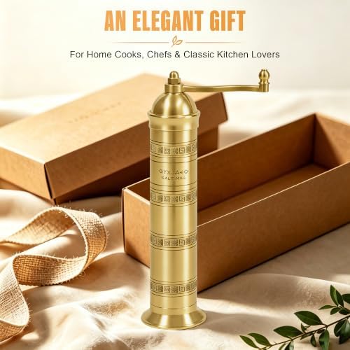 Brass Salt Grinder, 10 Inch Gold Manual Salt Mill with Ceramic Core - Image 6