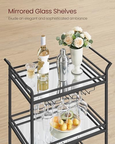 VASAGLE Bar Cart Black, Large Home Bar Serving Cart with 3-Tier - Image 4