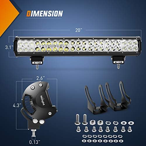 Nilight 20Inch 126W Spot Flood Combo Led Light Bar 2PCS 4Inch 18W Flood LED Pods Fog Lights Off Road with 16AWG Wiring Harness Kit-3 Leads for Van Camper Car Pickup Golf Cart ATV UTV SUV Truck Boat - Image 2
