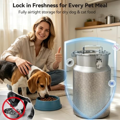 Newget 30 lb Stainless Steel Airtight Dog Food Storage Container with Scoop - Image 5