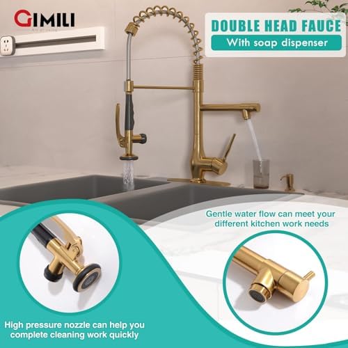 GIMILI Brushed Gold Commercial Kitchen Sink Faucet with Soap Dispenser - Image 4