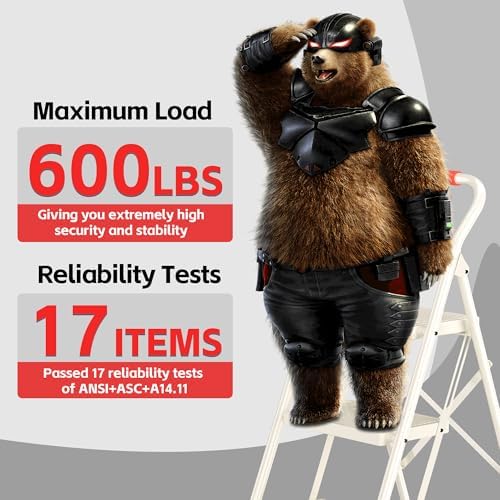 Step Ladder Foldable Folding Stool - for Home Adults Kitchen 4 Stepping Extension Tall Heavy Duty with Handrails - Closet Stepstool Stair Ladders Extendable Stepladder for Indoor House 600Lbs - Image 5