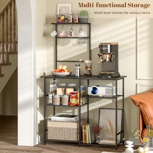 3IngSeagulls Baker's Rack for Kitchen with Storage, Microwave Stand with Adjustable Shelves, Kitchen Stand with 10 S Hooks, 6-Tier Coffee Bar Station, Kitchen Shelves for Spices, Pots, Gray - Image 3