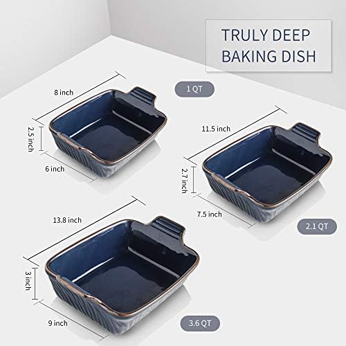 KOOV Bakeware Set, Ceramic Baking Dish, Rectangular Lasagna Pans for Cooking, Cake Dinner, Kitchen, 9 x 13 Inches, Texture Series 3-Piece (3 Piece, Aegean) - Image 3