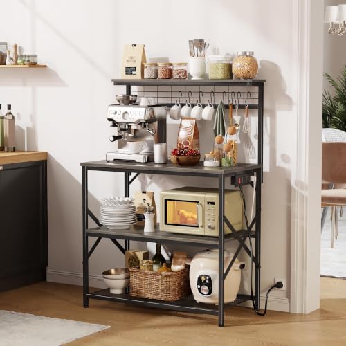 Furologee Bakers Rack with Power Outlet, 31.5-Inch Wide Microwave Stand - Image 2