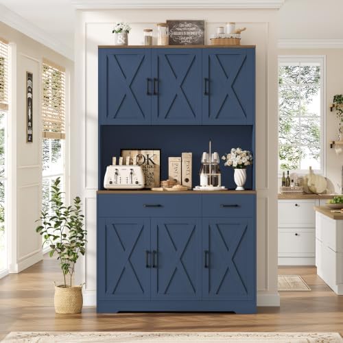 HOSTACK 71" H Kitchen Pantry Storage Cabinet, Farmhouse Hutch Cabinet, Blue - Image 4