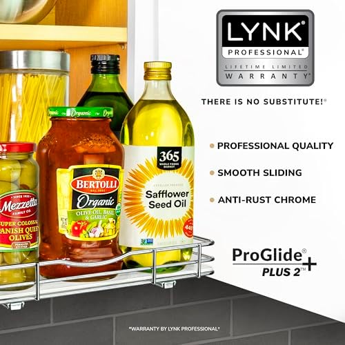 LYNK PROFESSIONAL® Pull Out Spice Organization for Cabinets - 12-3/8 inch Wide – Spice Rack for Inside Cabinets, Slide Out Spice Rack Organizer for cabinet – Pull Out Spice Rack, Sliding 1 Tier Chrome - Image 2