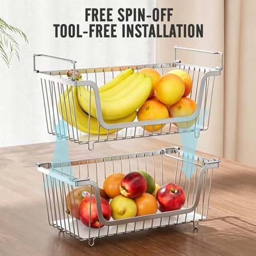 4 Pcs Stackable Wire Baskets for Pantry Organizers and Storage,silver - Image 4