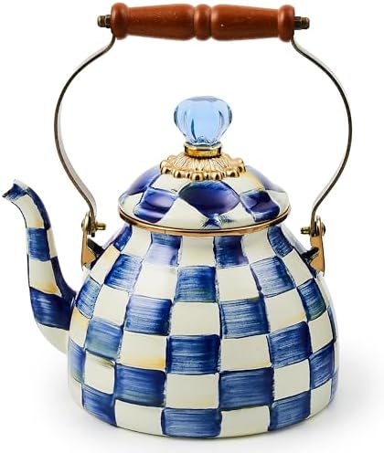 MACKENZIE-CHILDS Tea Kettle, 2 Quarts, Blue-and-White Royal Check by Unknown