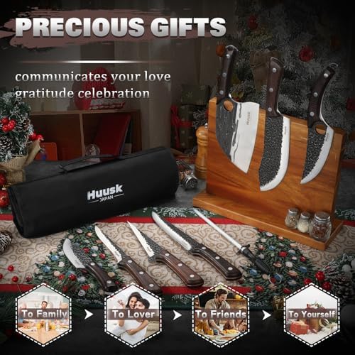 Huusk Butcher Knife Set with Roll Bag - 10PCS for Meat Processing Men Gift - Image 2