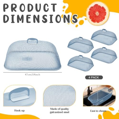 Hicarer 4 Pcs Metal Mesh Food Covers for Outdoors 18 Inch, Blue - Image 2