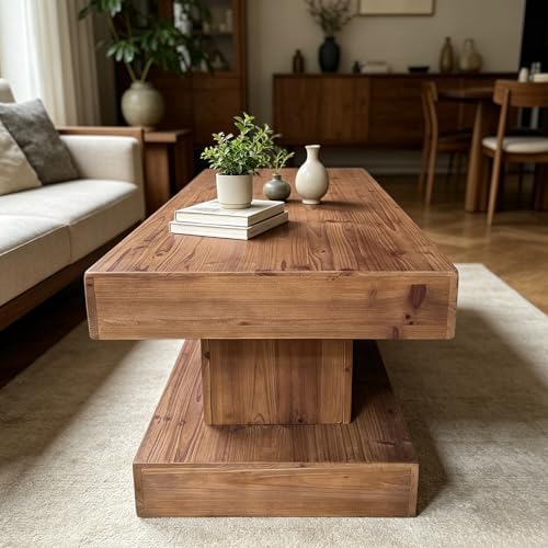 Rustic Solid Wood Coffee Table for Living Room, Big Rectangle Coffee Table - Image 7