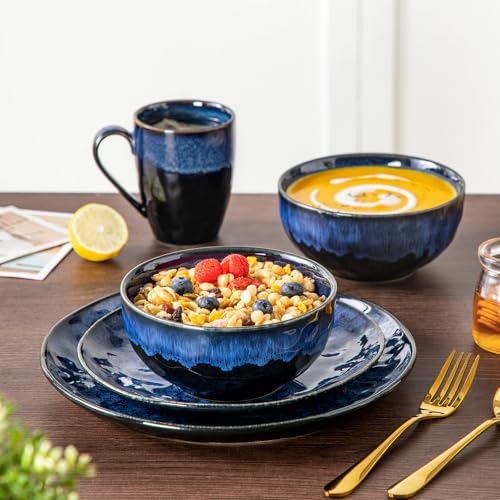 vancasso Starry 16 Pcs Dinnerware Set for 4, Handmade Reactive Glaze, Blue - Image 5