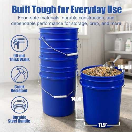 ePackageSupply 5 Gallon Bucket - Food Grade w/Lid BPA-Free, 12 Pack - Blue - Image 4