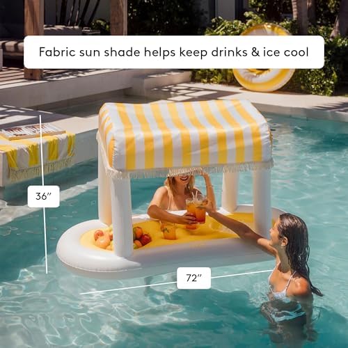 FUNBOY Giant Floating Yellow Cabana Stripe Drink Station w/Removable Shade - Image 2