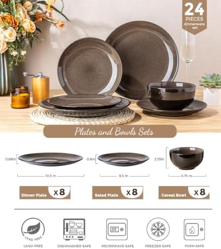LeRatio Ceramic Dinnerware Sets for 8,24Pcs Porcelain Plates and Bowls Set - Image 2