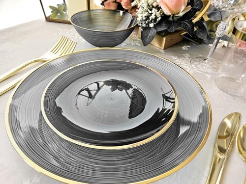 " OCCASIONS " 240 Pieces Pack,(120 Guests) Premium Wedding Party Disposable Plastic Plates Set -120 x 10'' Dinner + 120 x 7'' Salad/Dessert (Belize in Smoke Gray & Gold) - Image 6