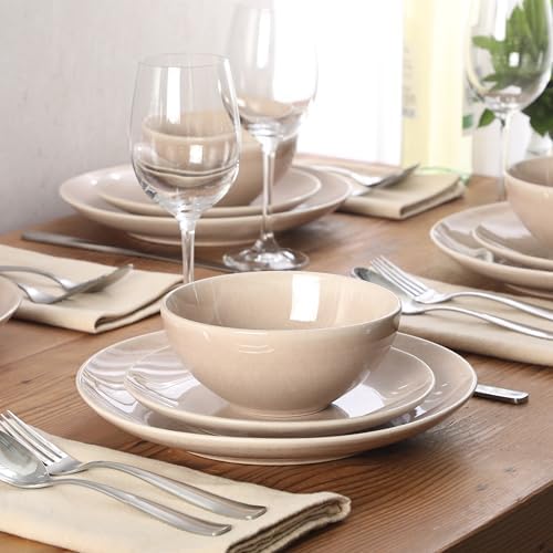 Gibson Elite Castle Peak Plates and Bowls Set, 12-Piece Dinnerware Set, Taupe Reactive Glaze Stoneware Dishes, Dinner Plates, Salad Plates & Cereal Bowls - Image 2