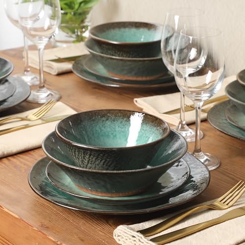 Gibson Elite Green Lantern Service for 4 (16 Piece) Double Bowl Dinnerware Set, Teal, Soft Gray, Dinnerware Set - Image 5