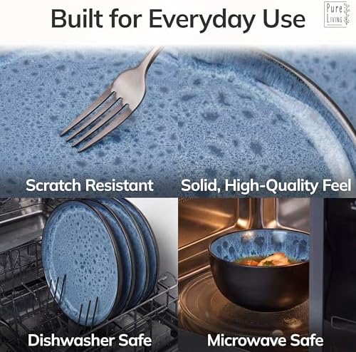 24 Piece Stoneware Dinnerware Set for 6, Handcrafted Plates and Bowls Set - Image 4