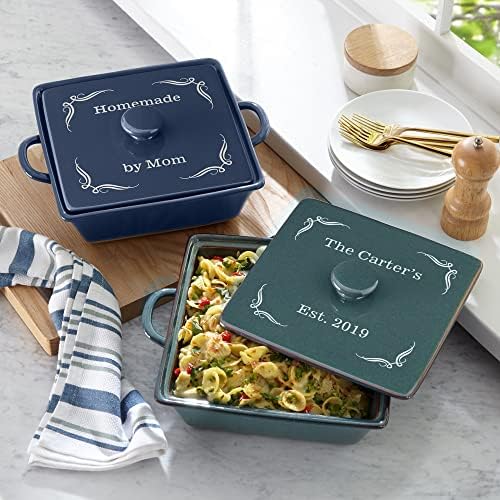 Let's Make Memories Personalized Square Stoneware Casserole Dish - Initial - Red - Image 5
