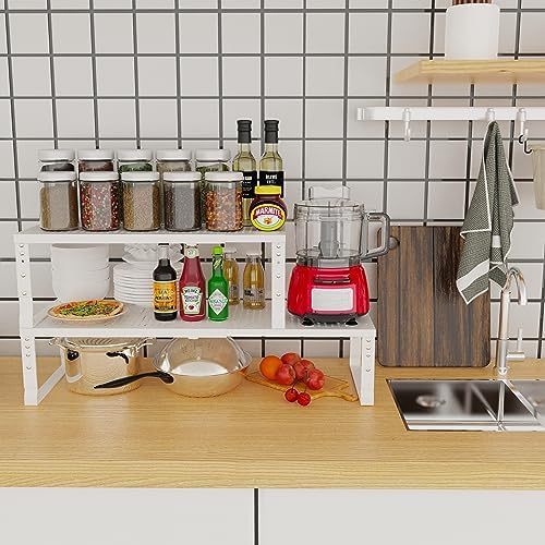 Jojocross Expandable Adjustable Stackable Kitchen Organizer, Spice Rack,Metal Pantry Storage Shelves Racks,Counter Shelf for Cabinets, Countertop, Cupboard(1 Pack/Medium/White) - Image 2