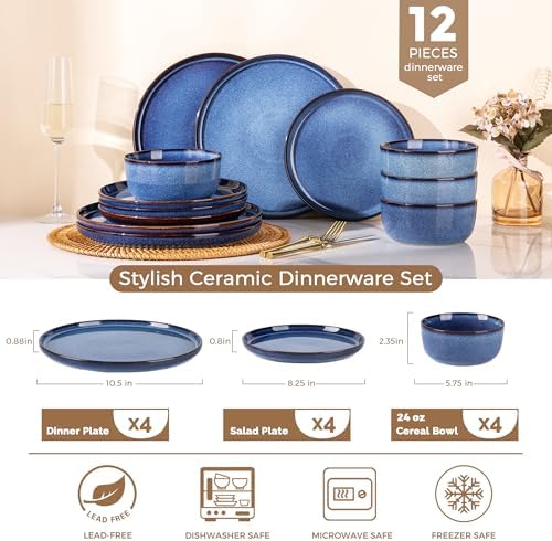 GBHOME Dinnerware Sets for 4, 12 Pieces Ceramic Plates and Bowls Set - Image 4