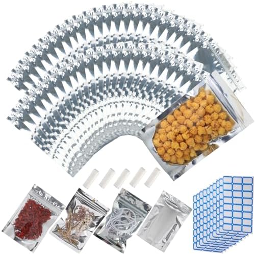 300-Pack Reclosable Large Mylar Bags for Food Storage 5.5" x 7.9" Stand Up Pouch Bags Bulk Resealable Smell Proof Aluminum Silver Foil Bags with Clear Window Kitchen Storage Edible Packaging by Circloophs