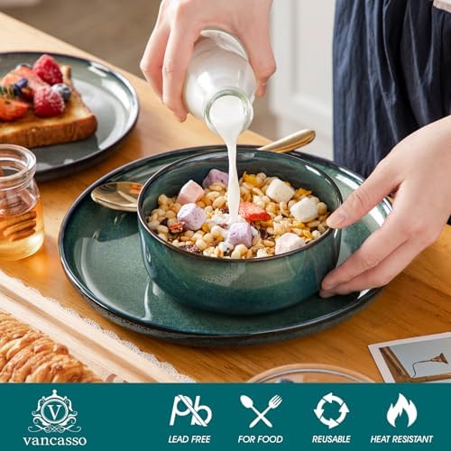 vancasso Starry 18 Pieces Dinnerware Sets for 6, Green Reactive Glaze Dishes Sets, Ceramic Plates and Bowls Set, Dinner Salad Dessert Plates, and Cereal Bowls Set, Dishwasher and Microwave Safe - Image 3