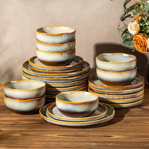 TheTerra Ceramic Dinnerware Set for 8, 24-Piece Plates and Bowls Set by TheTerra