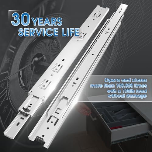 SHUHANG 1 Pair Full Extension Drawer Slides 8 10 12 14 16 18 20 22 24 Inch 100 lb Load Capacity Side Mount Ball Bearing Rails Cabinet Dresser Glides Wardrobe Kitchen Trash Can Slider Runners Silver - Image 3