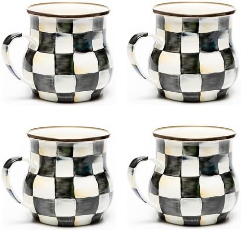 MACKENZIE-CHILDS Enamel Mug Set, Black-and-White Courtly Check by Unknown