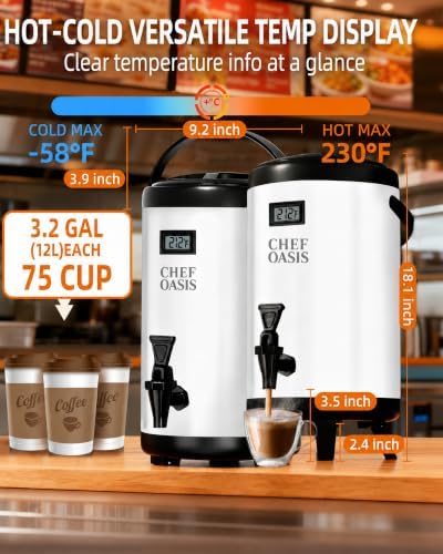 Insulated Beverage Dispenser 3 Gallon,Hot&Cold Drink Dispenser with Spigot,LCD Thermometer,Stainless Steel Triple-Layer Insulation,for Tea Coffee Milk Juice,Party Buffet(Silver, 1 Pack) - Image 5