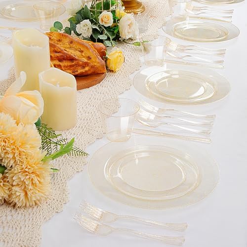 WELLIFE Gold Glitter Disposable Plates, Dinnerware Set for 25 Guests - Image 2