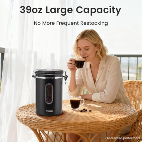 Veken Coffee Canister with Window, 39OZ Large Airtight Stainless Steel Jars - Image 2