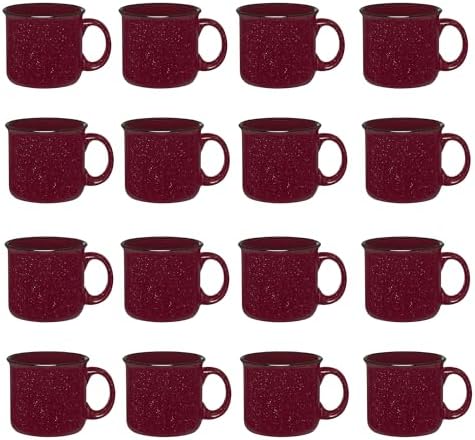 Set of 16 Ceramic Campfire Mugs – 15 Oz, Maroon – Coffee & Tea Cups for Home, Work, Travel, Camping – Customizable, Great for DIY, Events, Companies by GiftsbyDesign