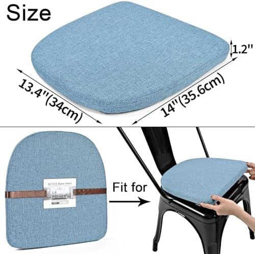 BUYUE Friendly Woven Fabric 14x14 Magnetic Cushions for Metal Chair Set of 4, Enhanced Anti-Slip Seat Pads for Dining Kitchen Café Stackable Chairs (U-Shape, Light Blue, 4 Counts) - Image 4