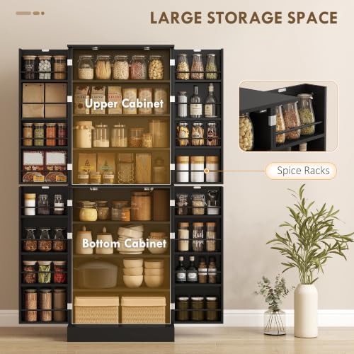 HOMCOM 65" Kitchen Pantry Storage Cabinet 16 Door Shelves Black - Image 4