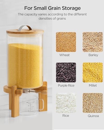 HBlife 18-22 Lbs Glass Rice Dispenser with Wooden Stand Flour and Cereal Container with Glass Measuring Cup Pantry Food Organization Storage Bin with Airtight Bamboo Lid, 11L - Image 6