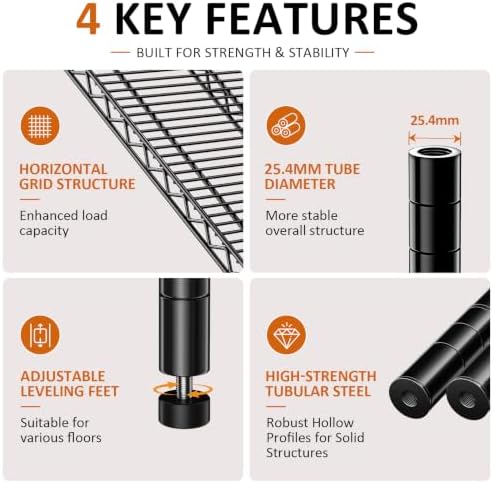 IZEUK Heavy Duty Black Industrial Metal 24x72 Shelf Rack for Storage - Image 4