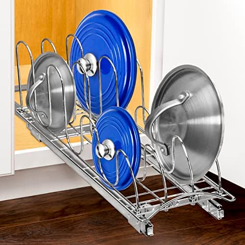 LYNK PROFESSIONAL® Pull Out Pot and Pan Lid Organizer Under Cabinet - Lifetime Ltd. Warranty – Cookie Sheet Organizer for Cabinet – Narrow Slide Out Baking Sheet Organizer Drawer – 7.25W x 21D, Chrome - Image 3