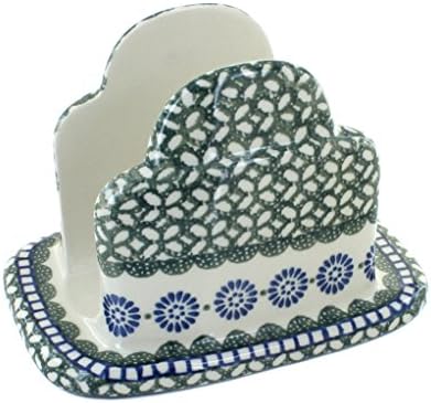 Blue Rose Polish Pottery - Green Maia Napkin Holder - 5" x 6.5" - Ceramic Napkin Holders, Decorative Dining Table Accessories by BlueRosePottery