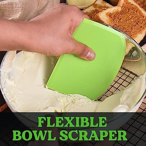 SURDOCA Dough Scraper Bench Scraper - 3P 5.9x4.3" Plastic Flexible Bowl Scraper, Sharp Edge & Angles Cake Scraper. Non-Slip Bakeware Decorating Tools Sculpting & Modeling Tools - White+Blue+White - Image 6